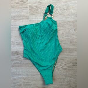 Yellow The Label Dionne Textured High-Leg One-Piece Swimsuit in Jade NWT ~ M
